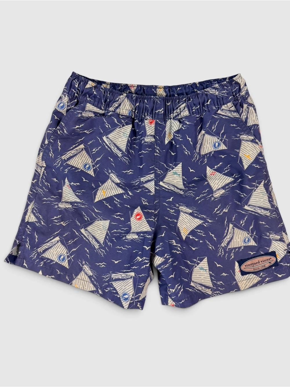 Vineyard Vines Boys 7 Sailboat Swim Trunks Navy Nautical Regatta Print
